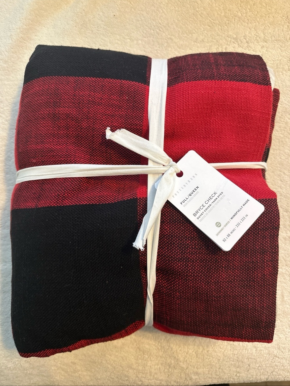 Pottery Barn Bryce Buffalo Check Duvet Cover Full/Queen Red & Black Cabin NWT